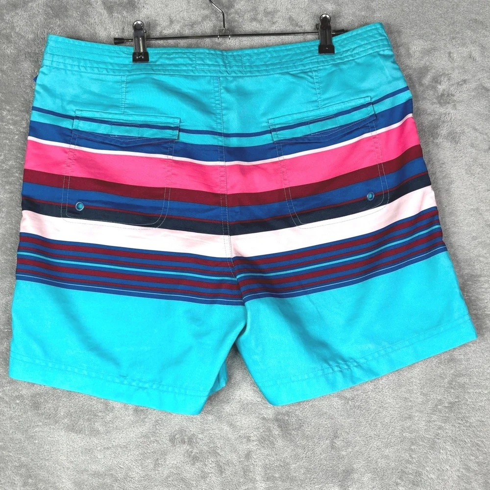 Original‎ Penguin Mens Striped Board Shorts Turquoise Pink Blue Swim Trunks 34
